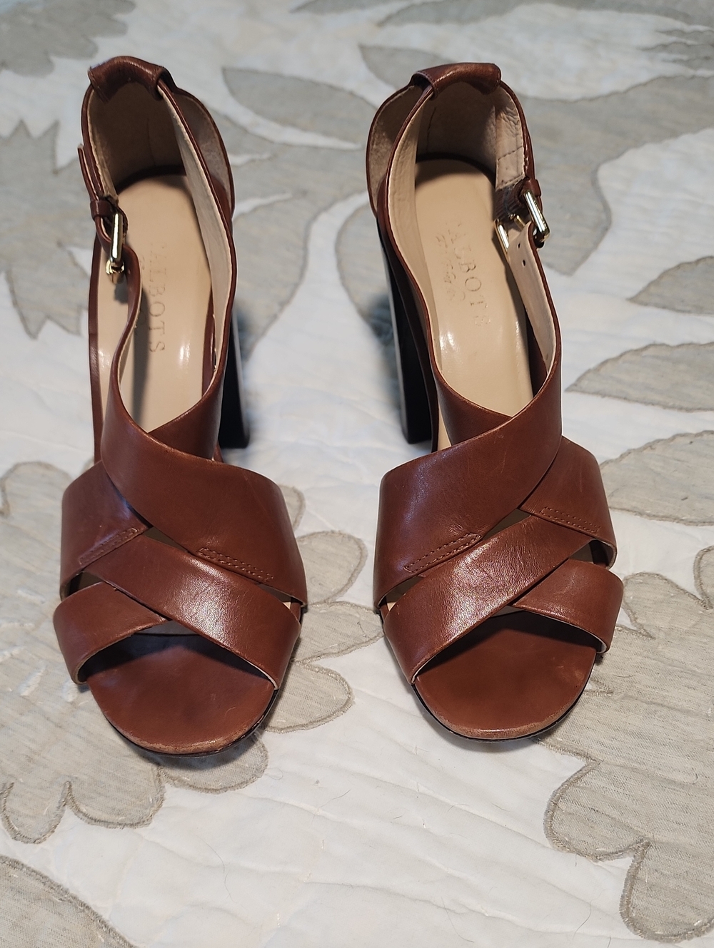 Talbots Brown Cross-Strap High Block Heel Sandals